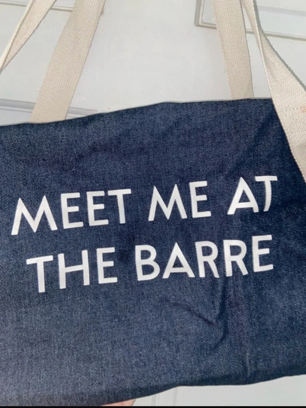 Navy Canvas Duffel Bag with Cream Straps - Meet Me At The Barre